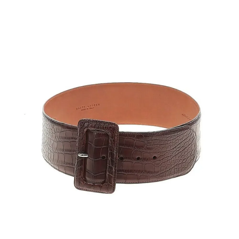 Ralph Lauren Collection Alligator Trench Buckle Brown Wide Belt M Women’s